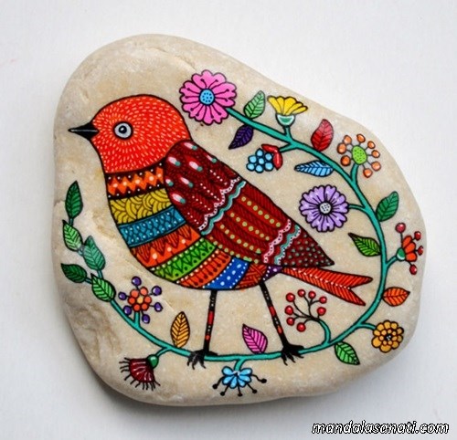 taş boyama sanatı kuşlar